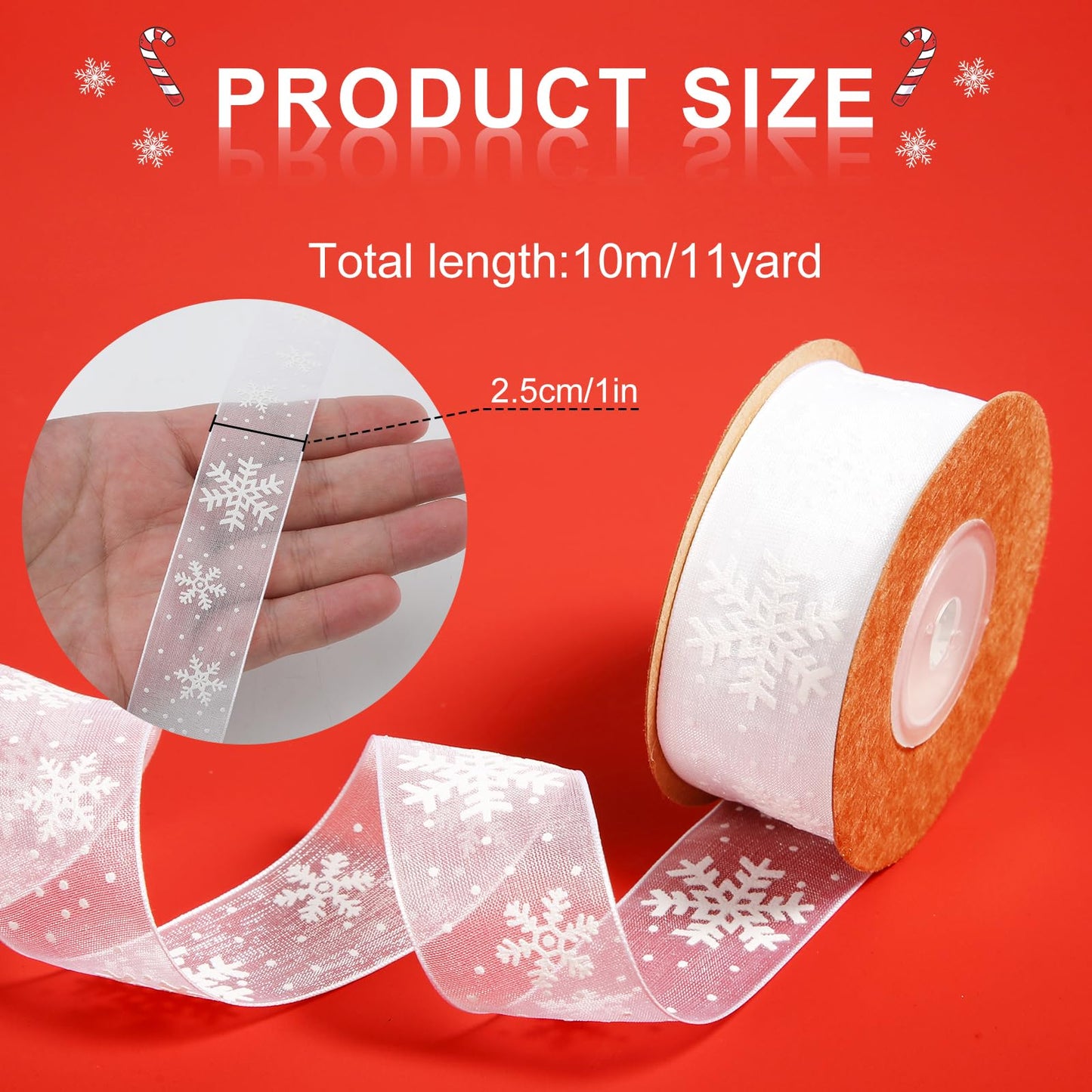 Christmas Ribbon, 1 Inch x 11yards White Snowflake Ribbon Christmas Ribbon for Crafts Making Gift Wrapping Winter Holiday Xmas Decor