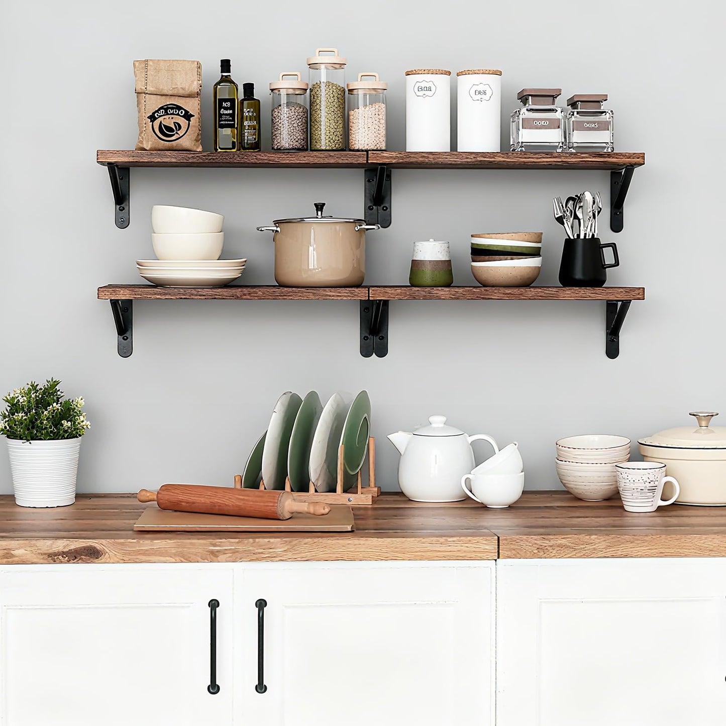 Fixwal Floating Shelves for Wall, Wood Wall Mounted Shelves for Bedroom, Bathroom, Living Room, Kitchen Storage and Decor(Brown, Set of 4, 16.5 Inch)