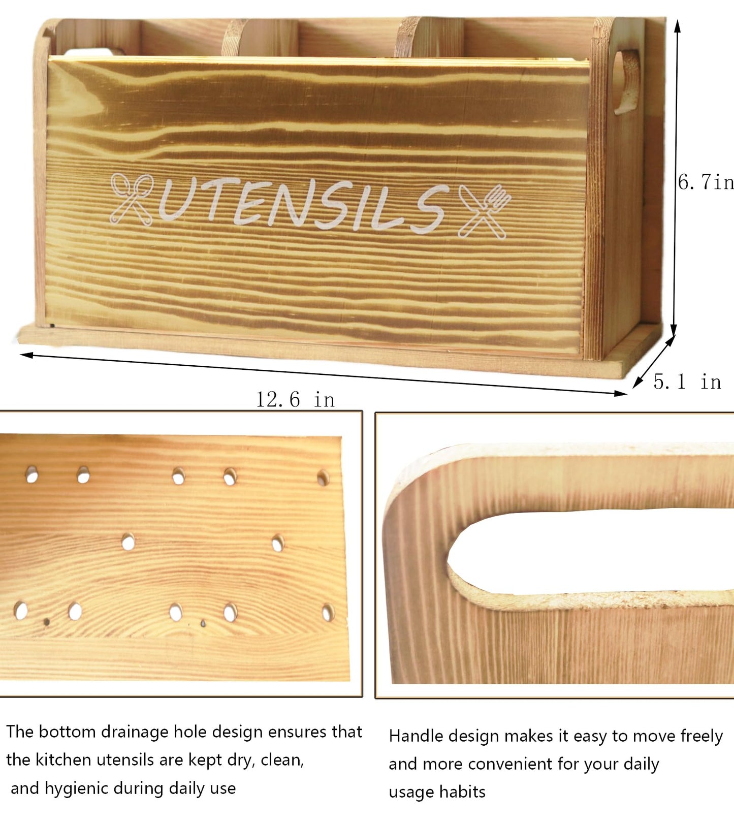 ST-BEST-P Utensil Holder Rustic Wood White Large Farmhouse Spatula Organizer for Kitchen counter Farmhouse,Countertop,Cooking Tools Storage (Wood)
