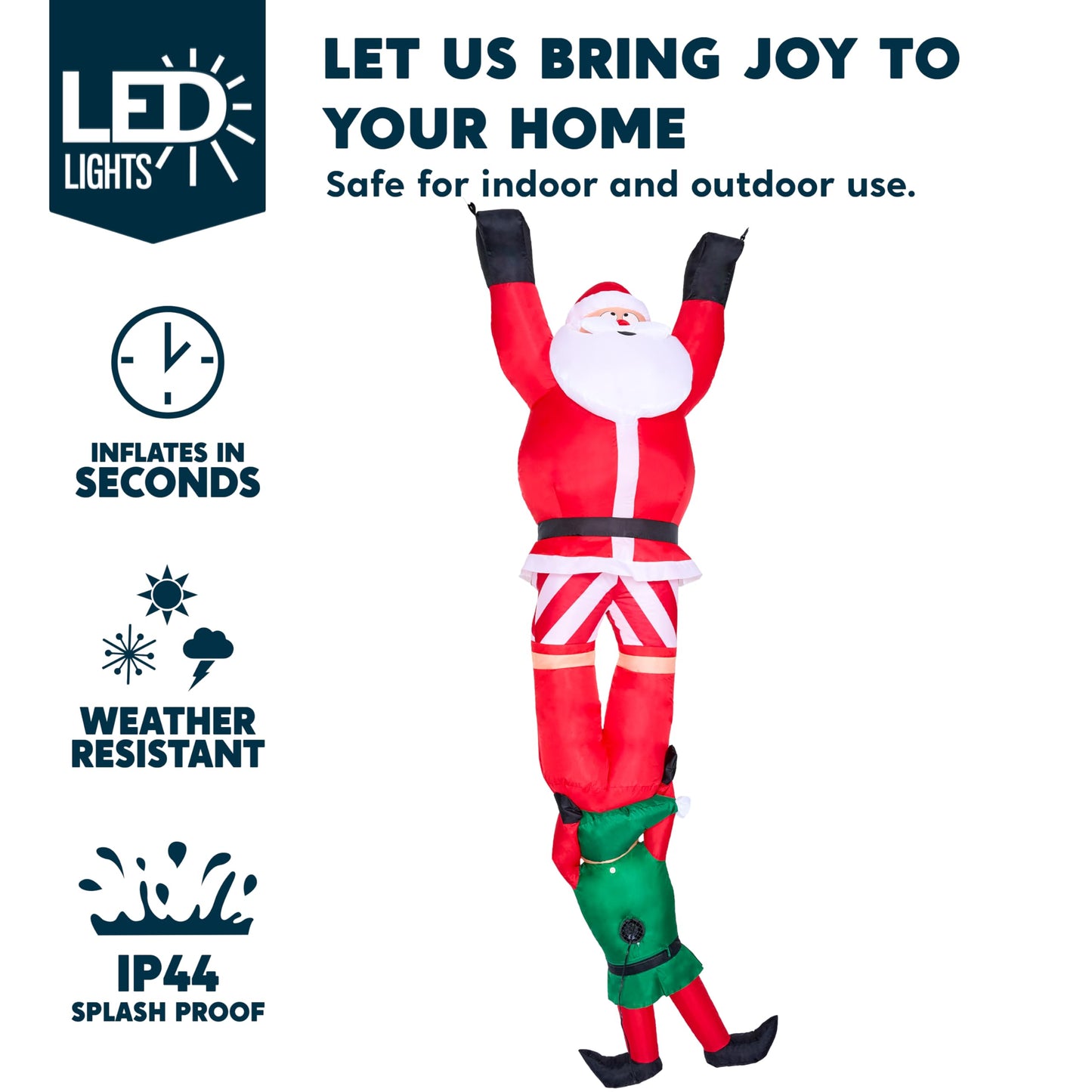 Joiedomi Hanging Christmas Inflatables Decoration, Christmas Inflatable Climbing Santa with Falling Elf, Blow Up Santa with Build-in LEDs for Xmas Party Outdoor Yard Garden Lawn Decor