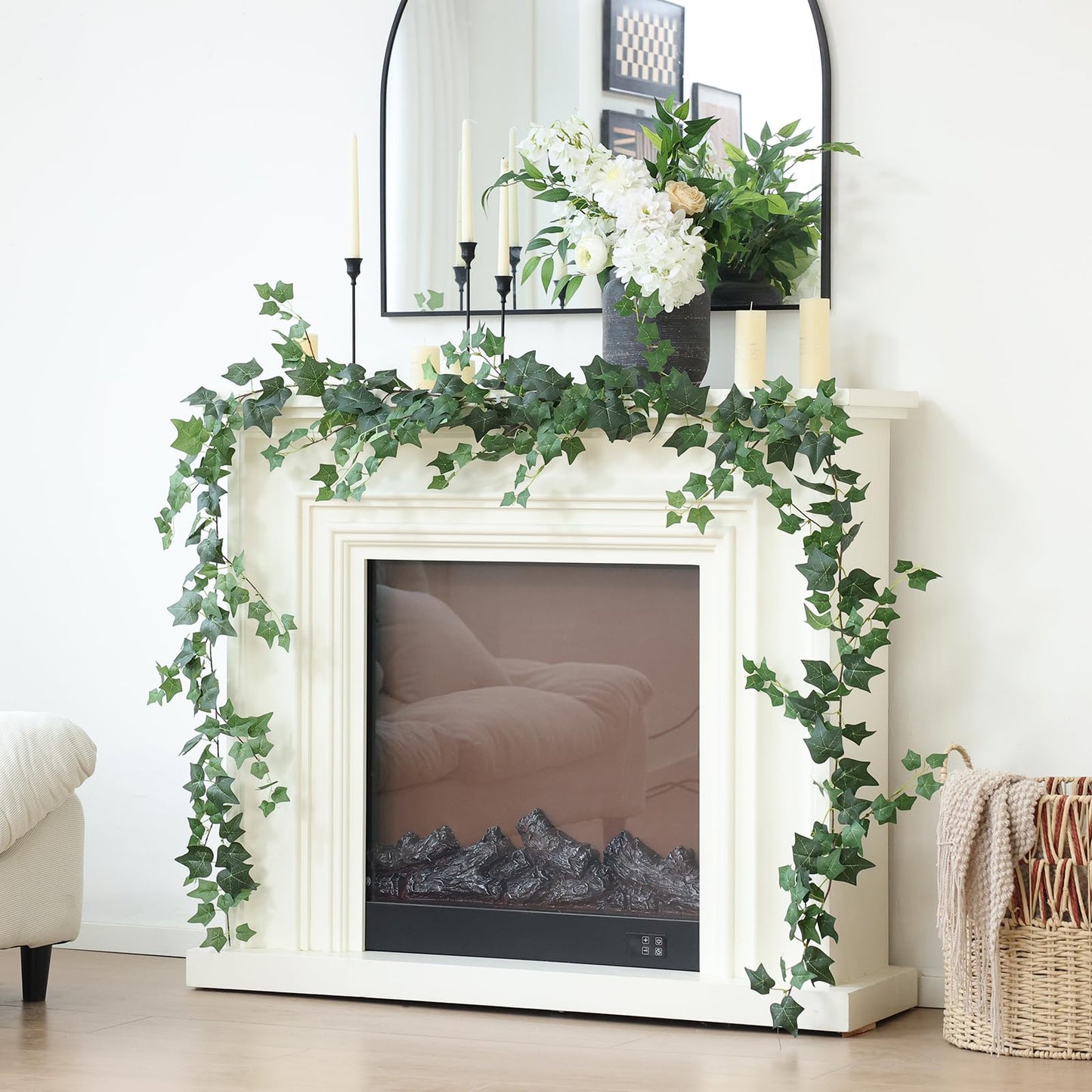 Mizii 2 Strands Artificial Vines Ivy Garland 79" Fake Vine with Silk Green Leaves Faux Hanging Plants Greenery Decoration for Outdoors Party Wedding Indoor Mantle Bedroom Home Decor (Ivy)