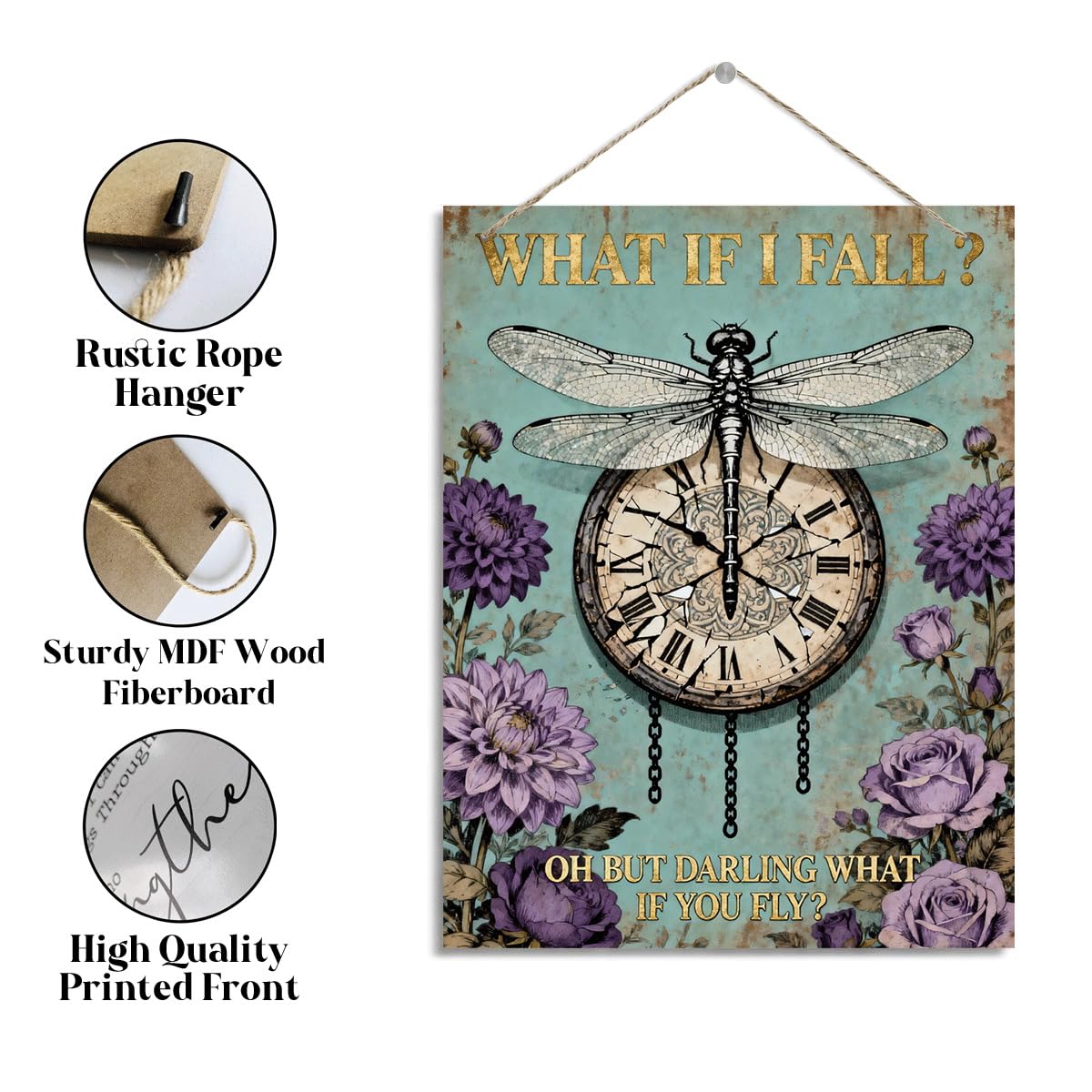 Inspirational Hanging Wall Decor Sign, What If I Fall? Oh But Darling What If You Fly Sign, Home Office Bedroom Living Room Study Room, Gift for Friends Colleague Family