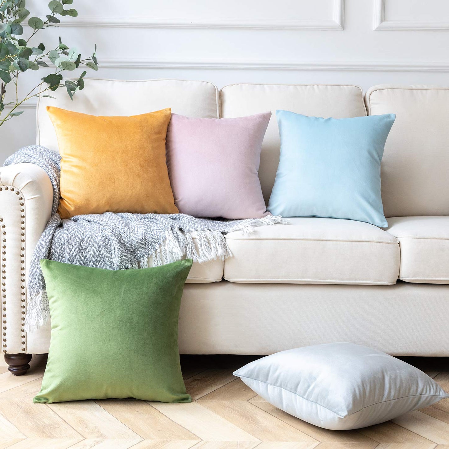 Phantoscope Pack of 2 Velvet Decorative Throw Decorative Pillow Cover Soft Solid Square Cushion Case for Couch Taupe 20 x 20 inches 50 x 50 cm