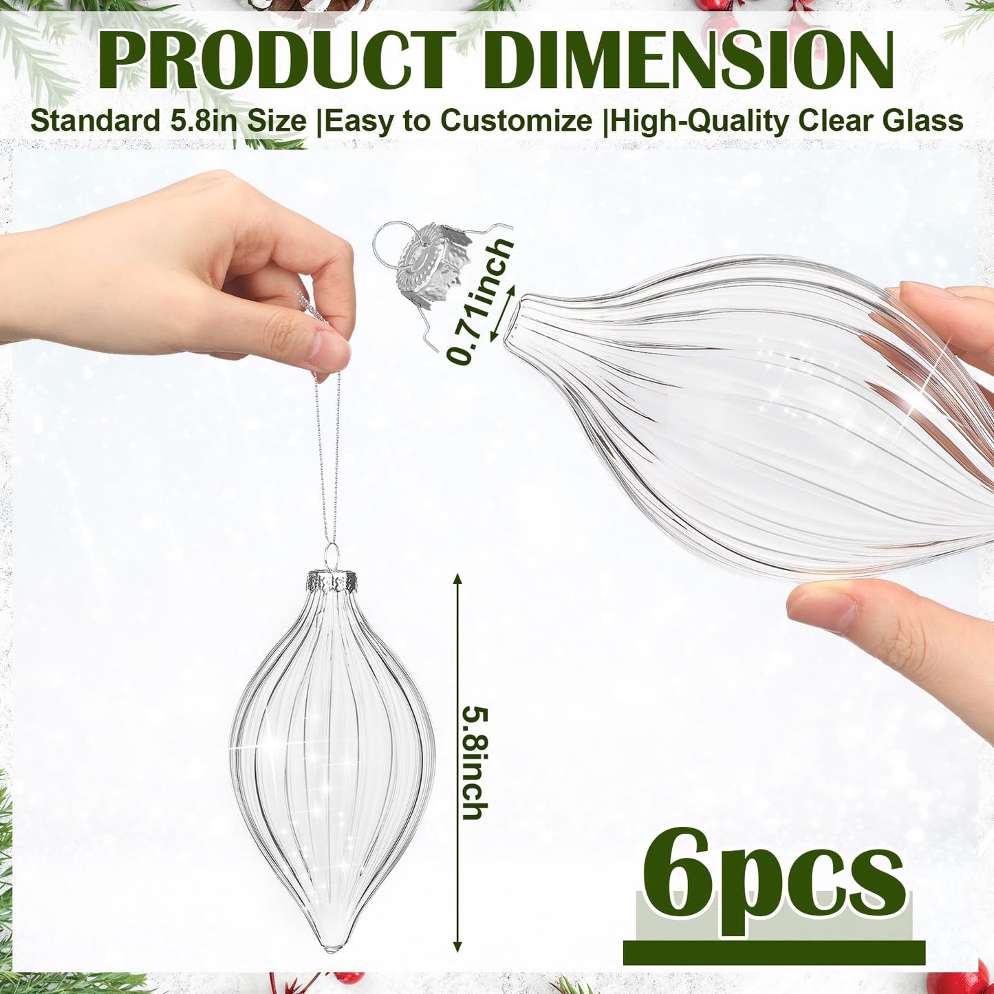 Sumind 6 Pcs 5.8" Glass Christmas Ornaments Hand Blown Glass Ornaments Crystal Balls DIY Clear Hanging Decorations with Metal Hook for Winter Xmas Tree Window Elegant Luxury Decor Gift(Stripe Style)