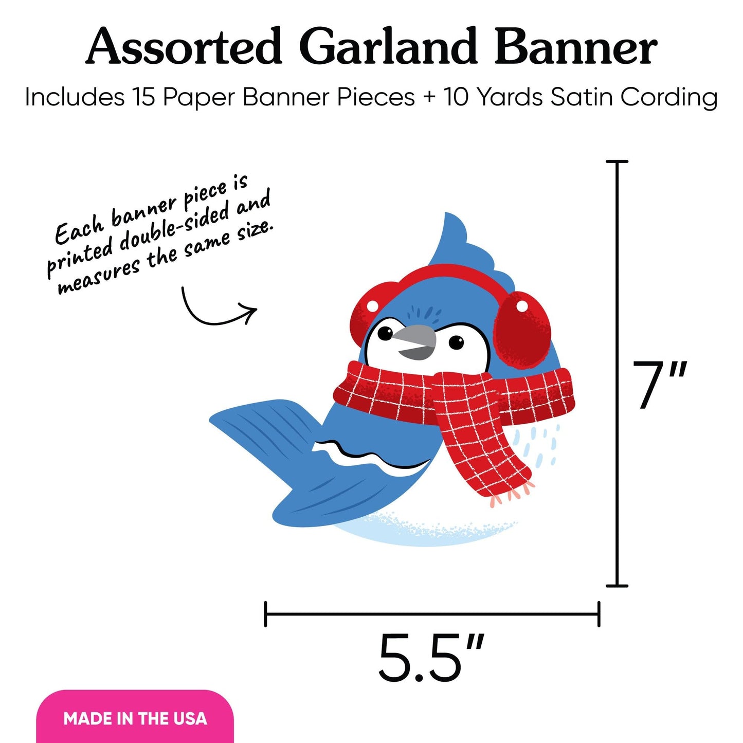 Big Dot of Happiness Winter Birds Garland Banner, Winter Holiday Party Decorations Backdrop, 30 Feet of Cord, 15 Paper Christmas Bird Shapes Double-Sided