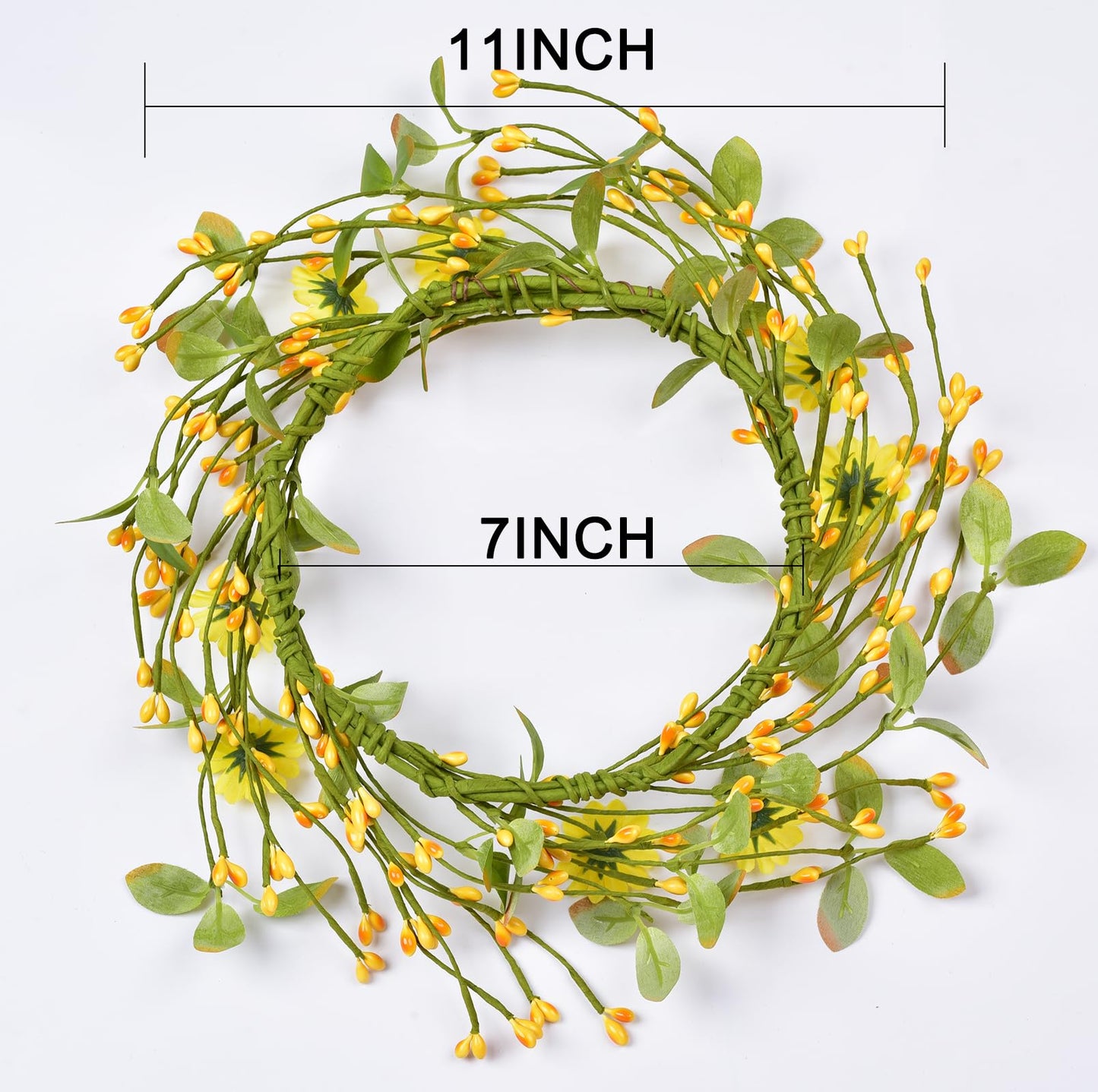 LSKYTOP Artificial Yellow Wreath with Berries and Daisy Flower Wildflower Spring Summer Wreath for Door Wall Wedding Decor,11inch