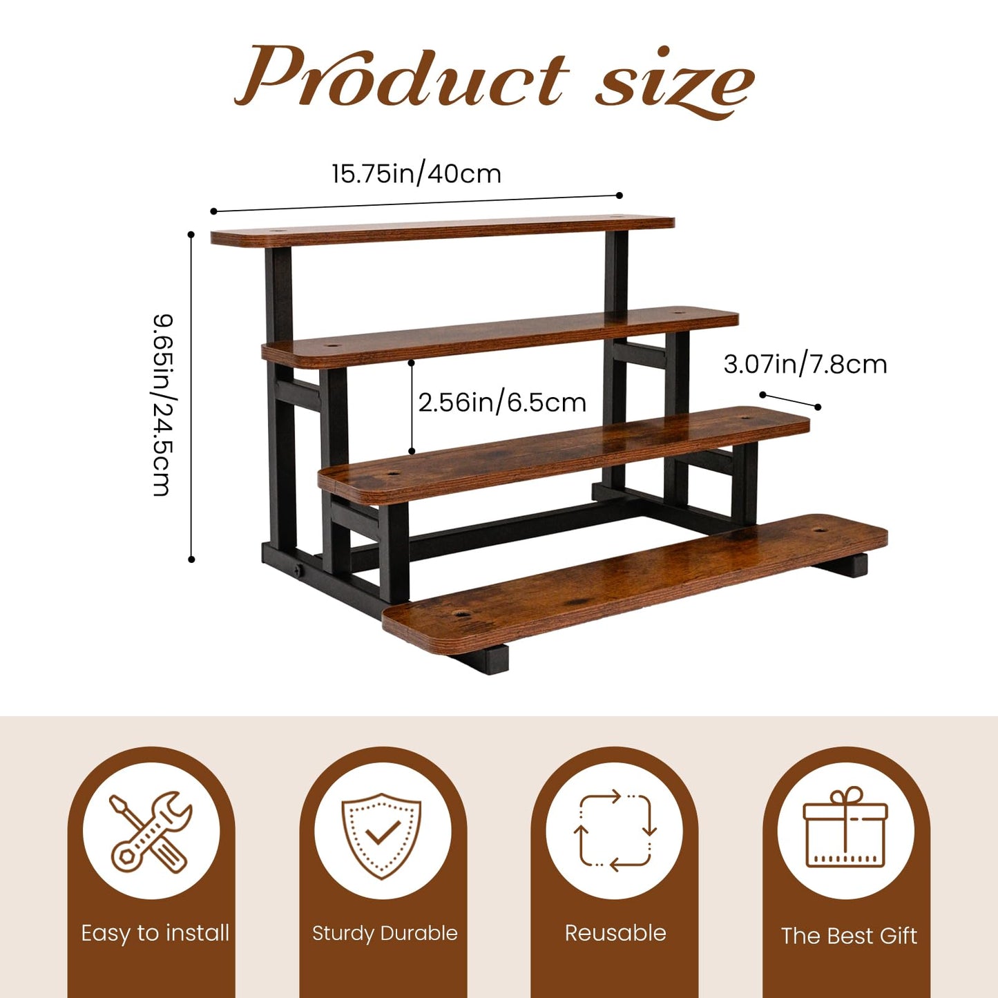 NANXITU 4 tiered Wood Risers Display Stands, Straight Display Stands for Vendor Events, Cupcake Dessert Food Stand Display Table,Craft Shows Farmers Market Retail Display Racks for Collectible Perfume