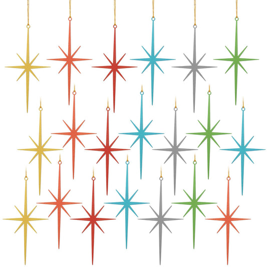 MorningRo 20 Pcs Retro Mid Century Star Ornament for Christmas Tree 3.15inch Cast Iron Starburst 8 Point Nativity Star of Bethlehem Ornament Hanging Pendants Gift Decor for Xmas Holiday Party