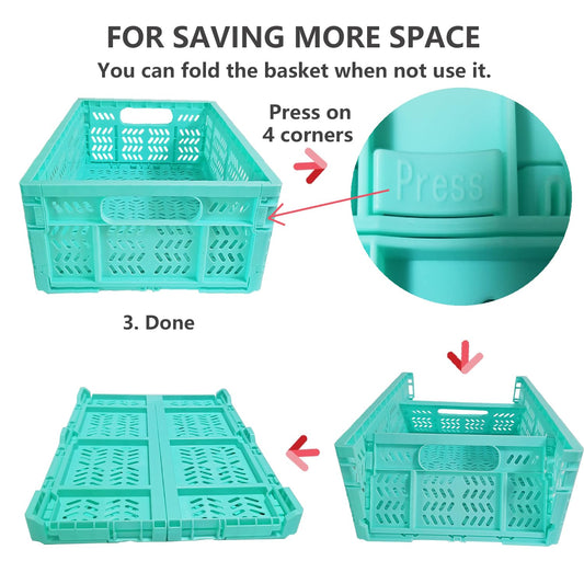 PTEREIW 20L Folding Crate, 4Pack Plastic Storage Baskets Organizer for Home and Office,Collapsible Storage Crates for Home Office and Outdoor Organizer. (Mix Colors)