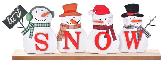 IDATOO Christmas Snowman Decorations, Wooden Snowman Block, Merry Christmas Sign, Rustic Let It Snow Winter Xmas Decor, Festive Holiday Centerpiece for Table Mantel Tiered Tray (Let it snow)