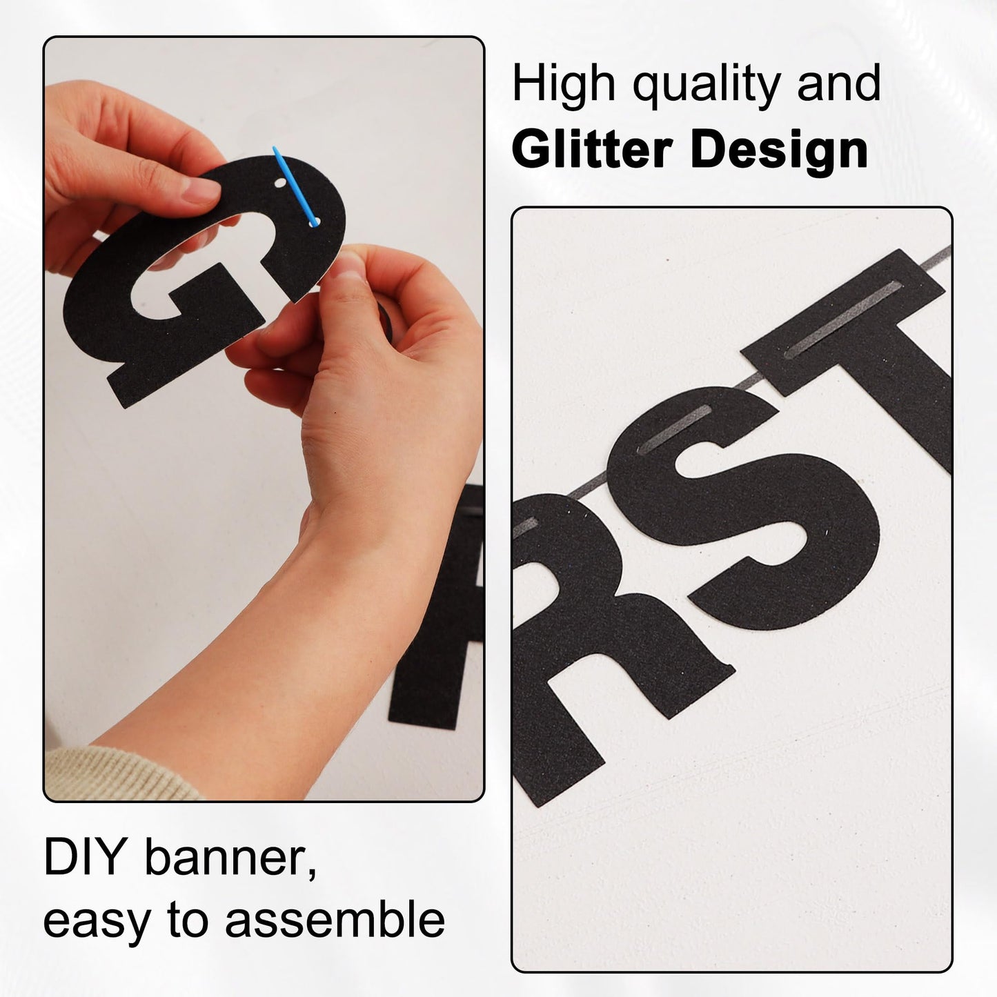 BEISHIDA 116 PCS A-Z DIY Letter Banner Kit Make Your Own Banner Including 111 Letters and Numbers 3 Rope and 2 Threading Device,Customized for Birthday Graduation Wedding Decor Black