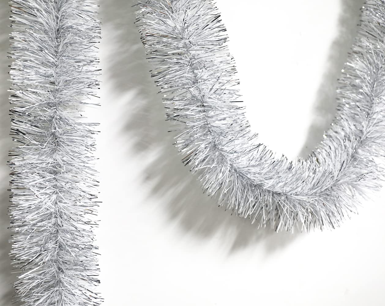 CareCheer 25 Feet Christmas Tree Tinsel Garland Metallic Twist Garland Sparkly Foil Streamer for Mardi Gras Parade Floats Christmas New Year Wedding Birthday, 4" x 25' (Silver & White)