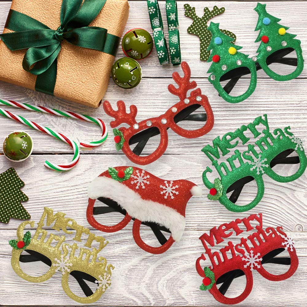JAKADYUKS Christmas Glasses 16PCS, Party Favors Christmas Tree Hanging Ornaments Decorations Photo Booth Props, Xmas Party Decorations Eyeglasses Frame for Christmas Holiday Party Supplies