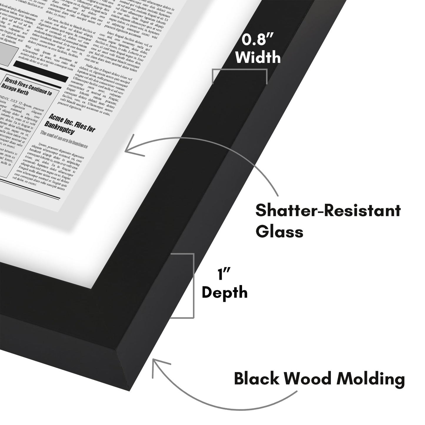 Americanflat 15x26 Newspaper Frame with Shatter-Resistant Glass - Use as 11x22 Newspaper Frame - Signature Float Collection - Engineered Wood Molding - Floating Frames for Wall Display - Black