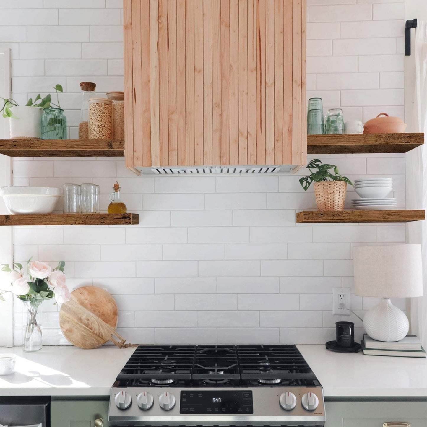 QEEIG Bathroom Floating Shelves for Wall - 15.7" Wall Mounted Shelf Over Toilet Farmhouse Home Decor Display Bookshelf Small 15.7 x 6.7 inch Set of 2, Rustic Brown (008-40BN)