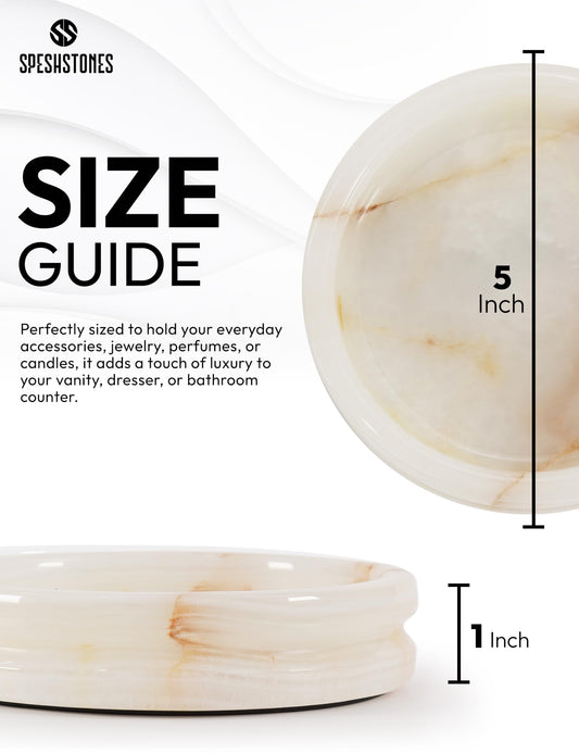 SPESHSTONES Marble Jewelry Dish Ring Holder for Women 5 Inch Round Cream Onyx Stone Tray, Marble Ring Dish, Trinket Dish & Jewelry Tray for Vanity, Nightstand & Bathroom, Engagement Gift Idea for Her