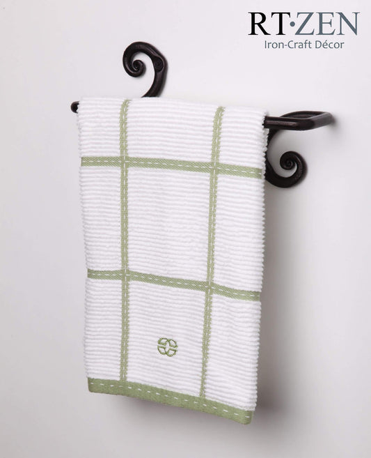 RTZEN Matte Black Hand Towel Holder for Bathroom - Handcrafted Farmhouse Wrought Iron Metal Kitchen Bar - Small Hand Towel Bar Hanger for Home or Office - Wall Mounted Rack Fits 10" Towels