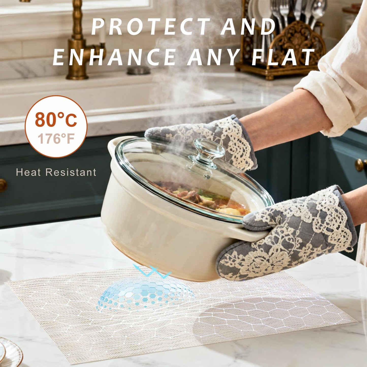 Durable Vinyl Placemats Set of 4, Non-Slip for Dining Table Mat, Heat Resistant Place Mats, Washable Anti-Slip PVC Easy to Clean Wipeable Premium Plastic Mats for Kitchen Beige
