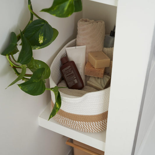 Stylish Cotton Rope Storage Basket For Dog Toys, Magazines or Books - The Perfect Woven Bin with Handles For Everyday Organization Reduces Clutter in Your Rooms - A Decorative Gift & Storage Box
