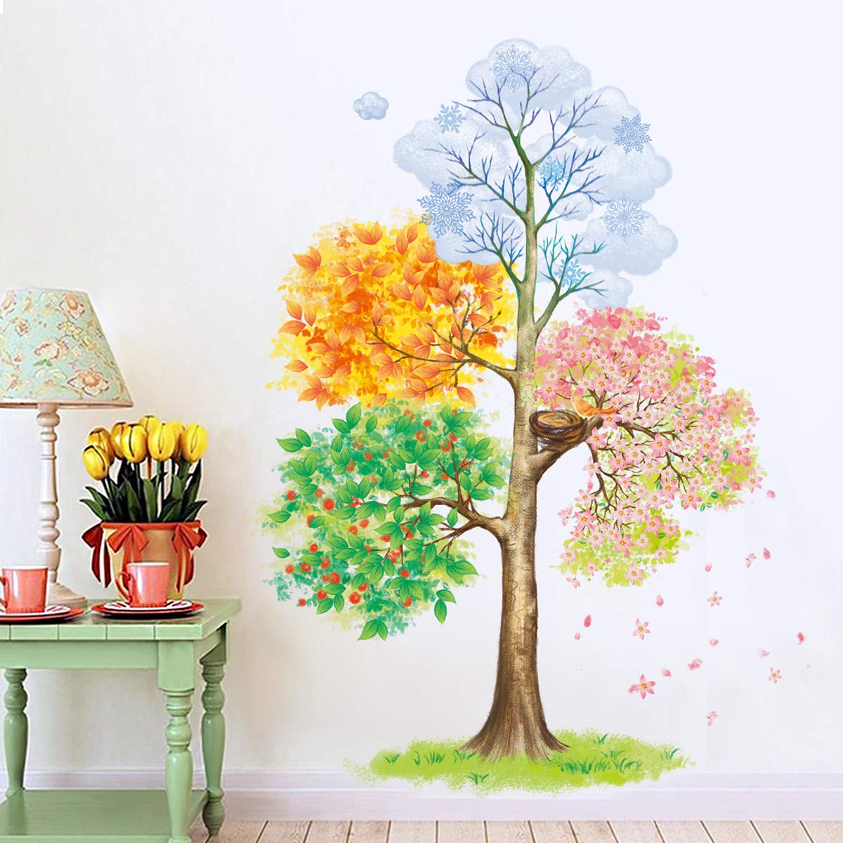 ufengke Four Seasons Tree Wall Stickers Removable Vinyl Wall Decals Art Decor for Bedrooms Living Room