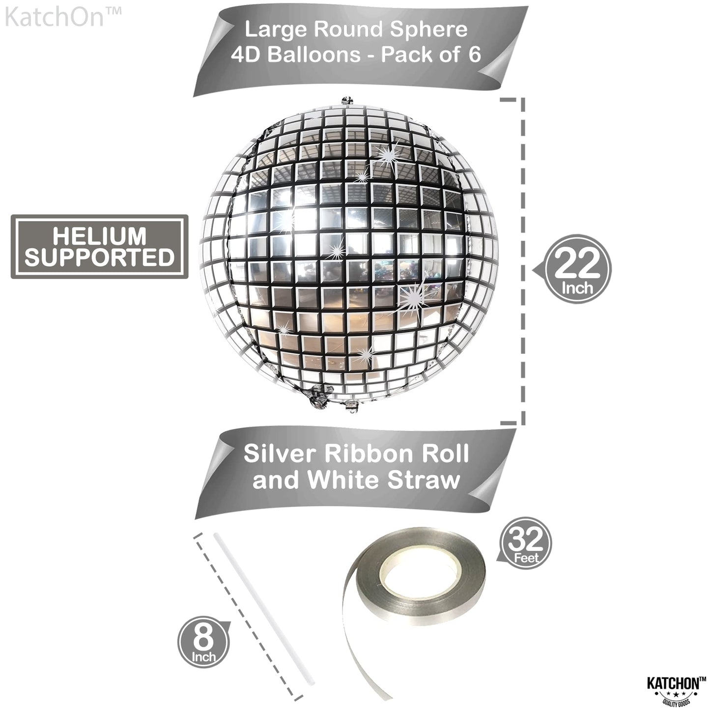 KatchOn, Big Silver Disco Ball Balloons - 22 Inch, Pack of 6 | Disco Party Decorations, 4D Sphere Disco Balloons for 70s Theme Party Decor, Bachelorette Party Decorations | Graduation Decorations 2026