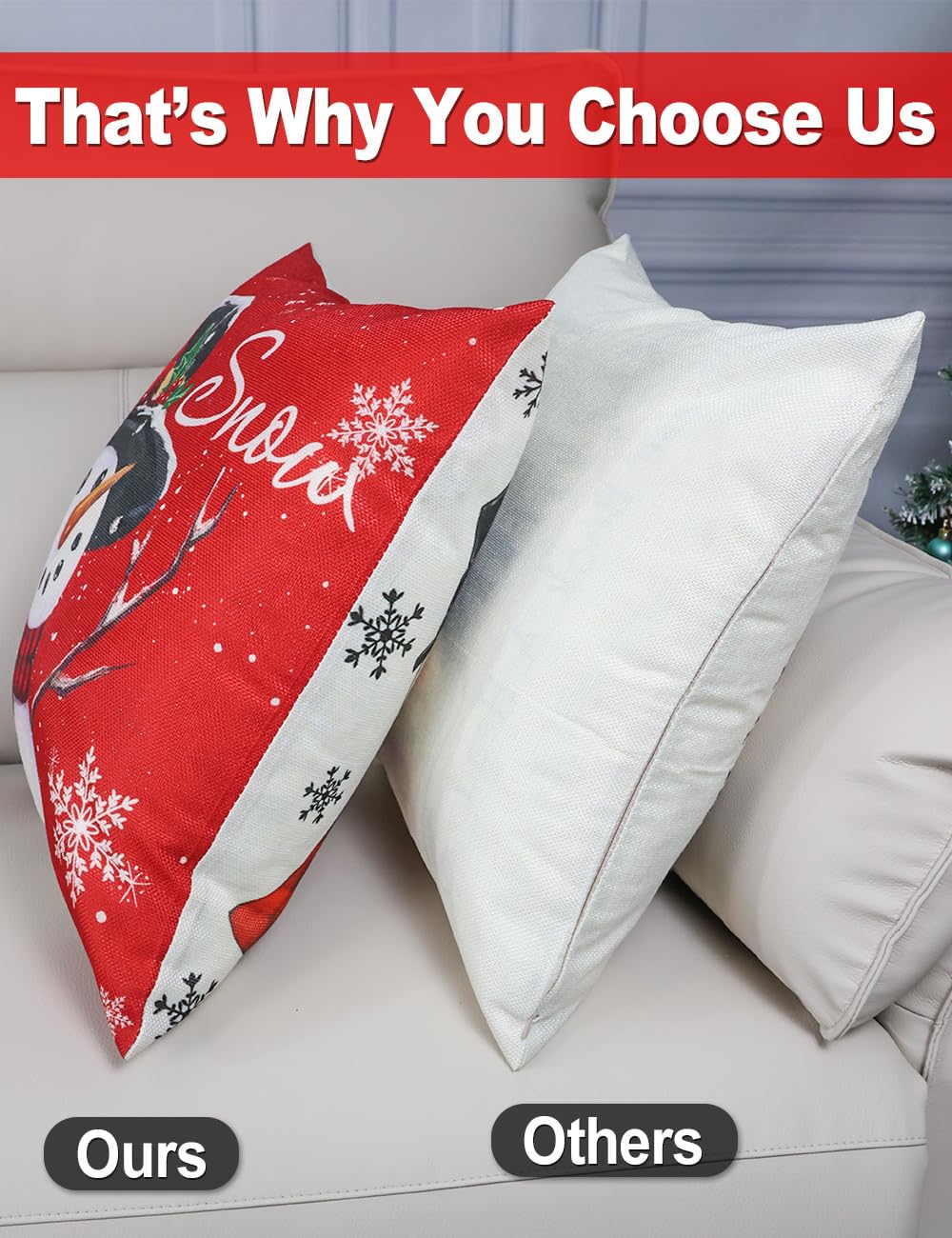 multiwins Christmas Decorations Set of 4 Double-Sided Print Christmas Pillow Covers 18" x 18", with 8 Cute Patterns, Throw Pillow Covers Perfect for Home Christmas Decor