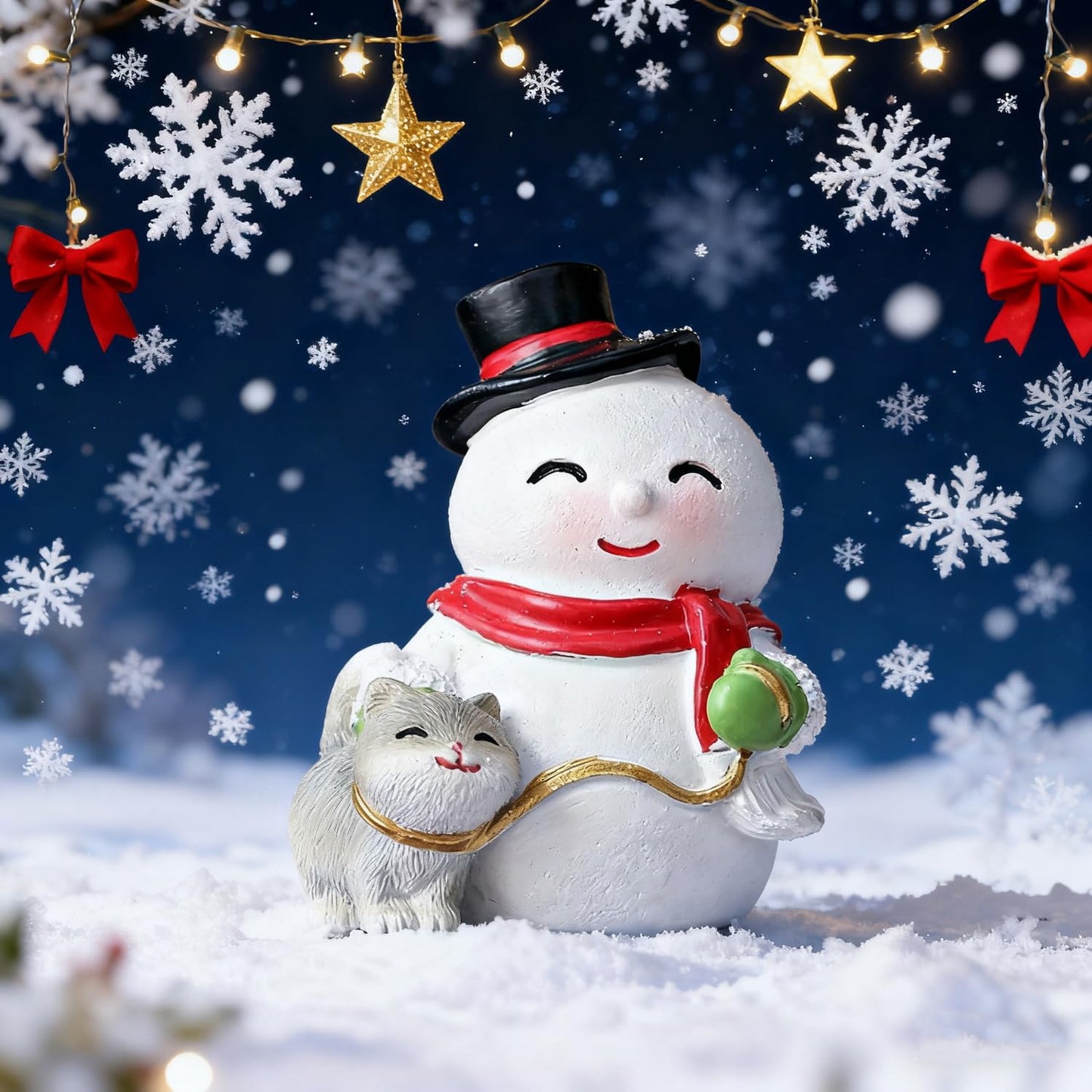 Christmas Statue Decorative Xmas Cute Snowman Figurine Holiday Present Atificial Stone Cartoon Snowman Figurine Christmas Desktop Ornaments for Home Desk Dining Table Bookshelf Display Decorations