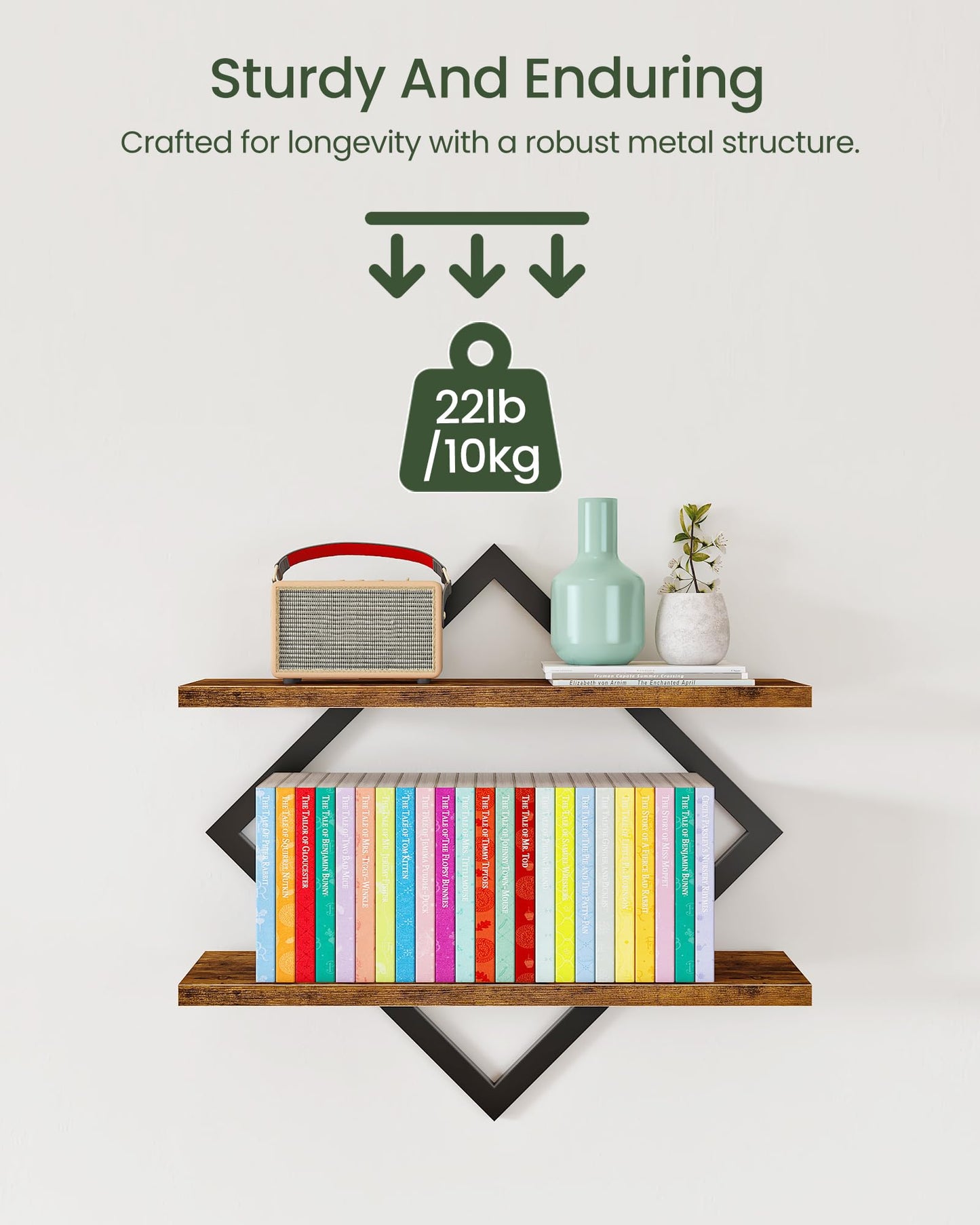 CHOEZON Floating Shelves, Set of 2 Wall Shelves, 2-Tier Hanging Shelves, Wall Shelf Set of 2, Wall Mounted Shelves, for Living Room, Bedroom, Kitchen, Office, Study, Rustic Brown TBJ01P2BF