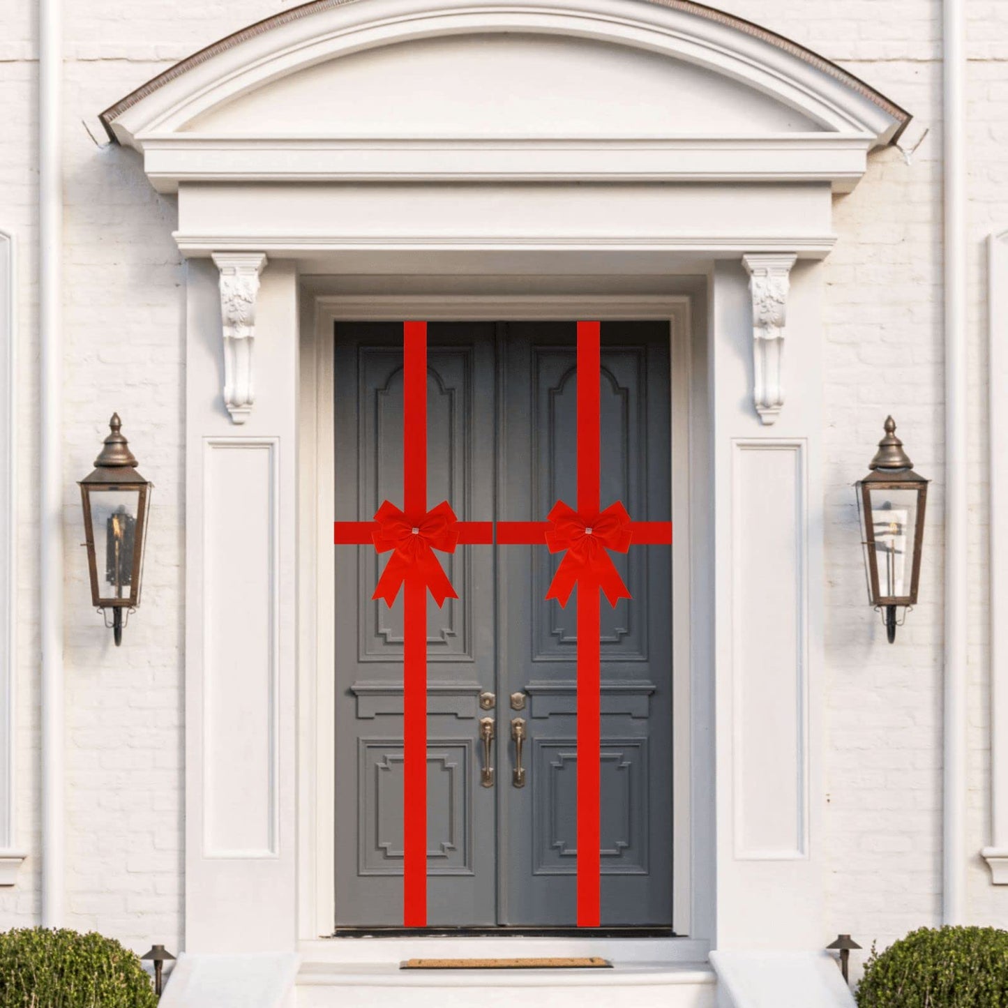 Meseey 1 Pcs Large Christmas Velvet Red Cabinet Door Ribbon Bows Gate Door Christmas Wreath Bow Festival Wrapping Decorations for Christmas Tree Fireplace Home Front Door Party Supplies (Red, 1)