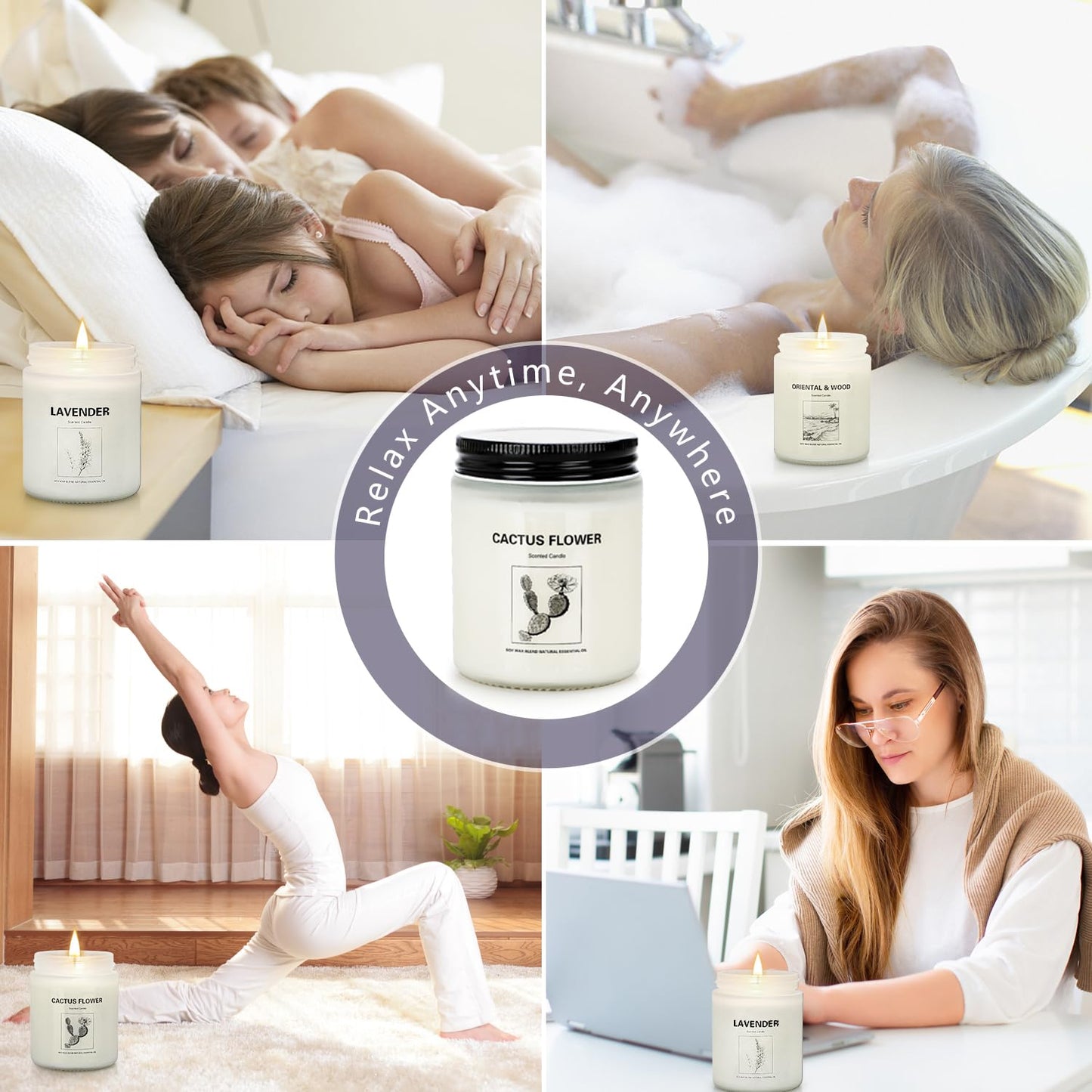 Scented Candles for Home,4 Pack Soy Candle Gift Set with 4 Fragrance Scents,Aromatherapy Lavender Floral & Wood Candles for Relaxation,Long Lasting Spa Candles for Bedroom Bathroom Gifts for Women