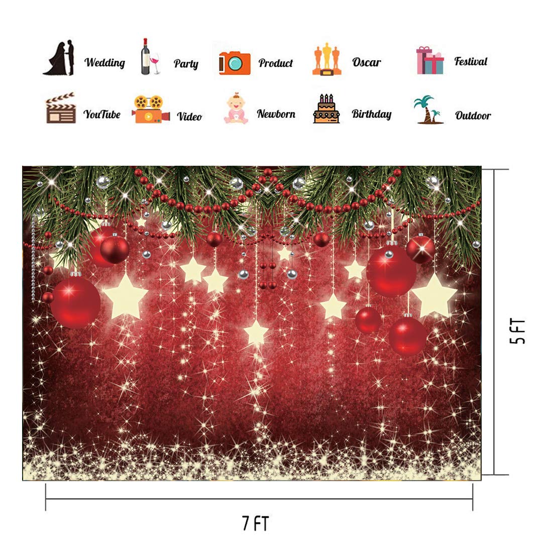 CHAIYA 7x5ft Christmas Backdrop Red Ball Xmas Merry Party Decorations for Family Holiday New Year Backdrop for Christmas Party Decoration Banner Photo Shoot