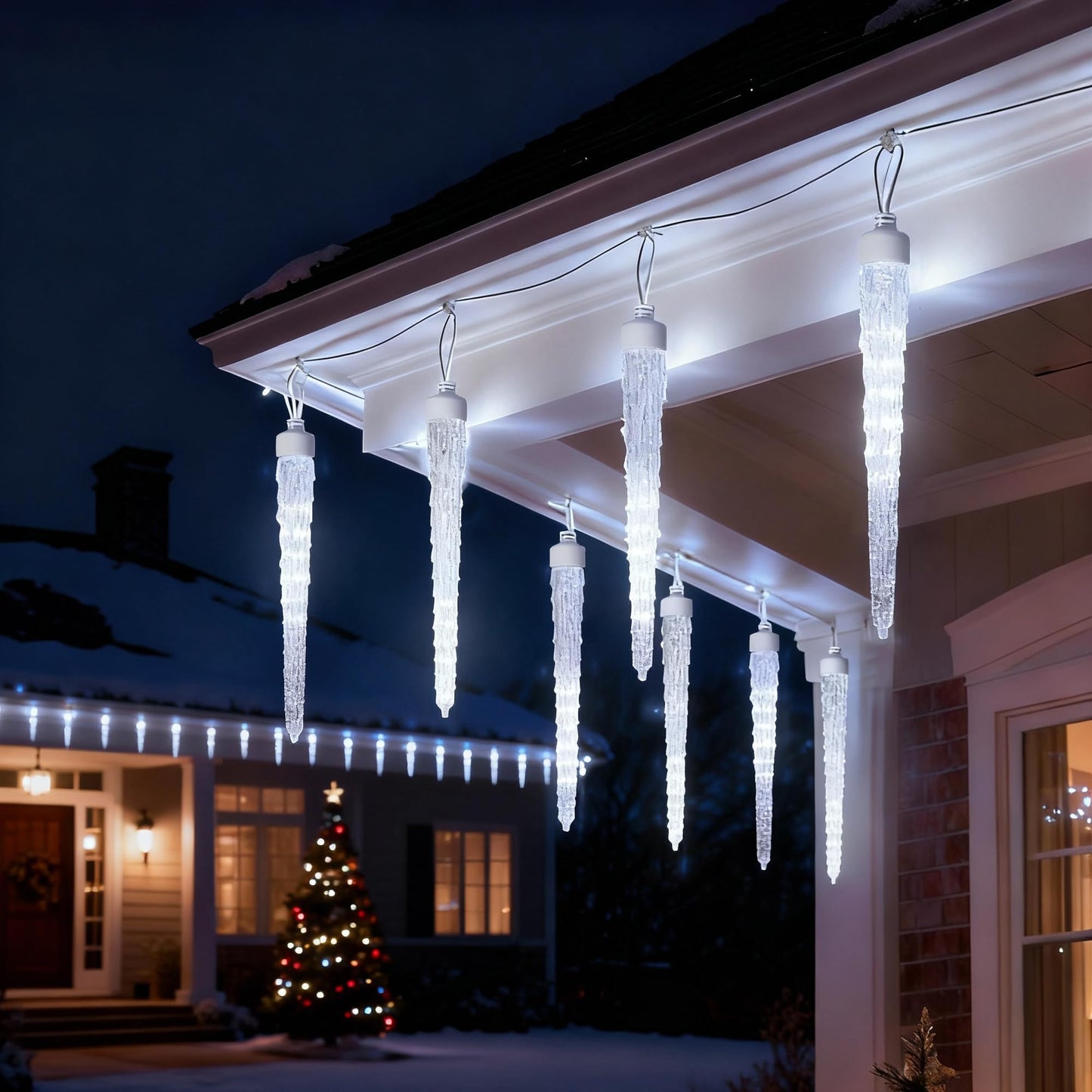 beatineon Icicle Lights for Outside,20ft 480 LEDs Crystal Meteor Shower Icicle Lights,Waterproof Plug in Hanging Icicle Christmas Lights for Christmas Garden Tree Decor