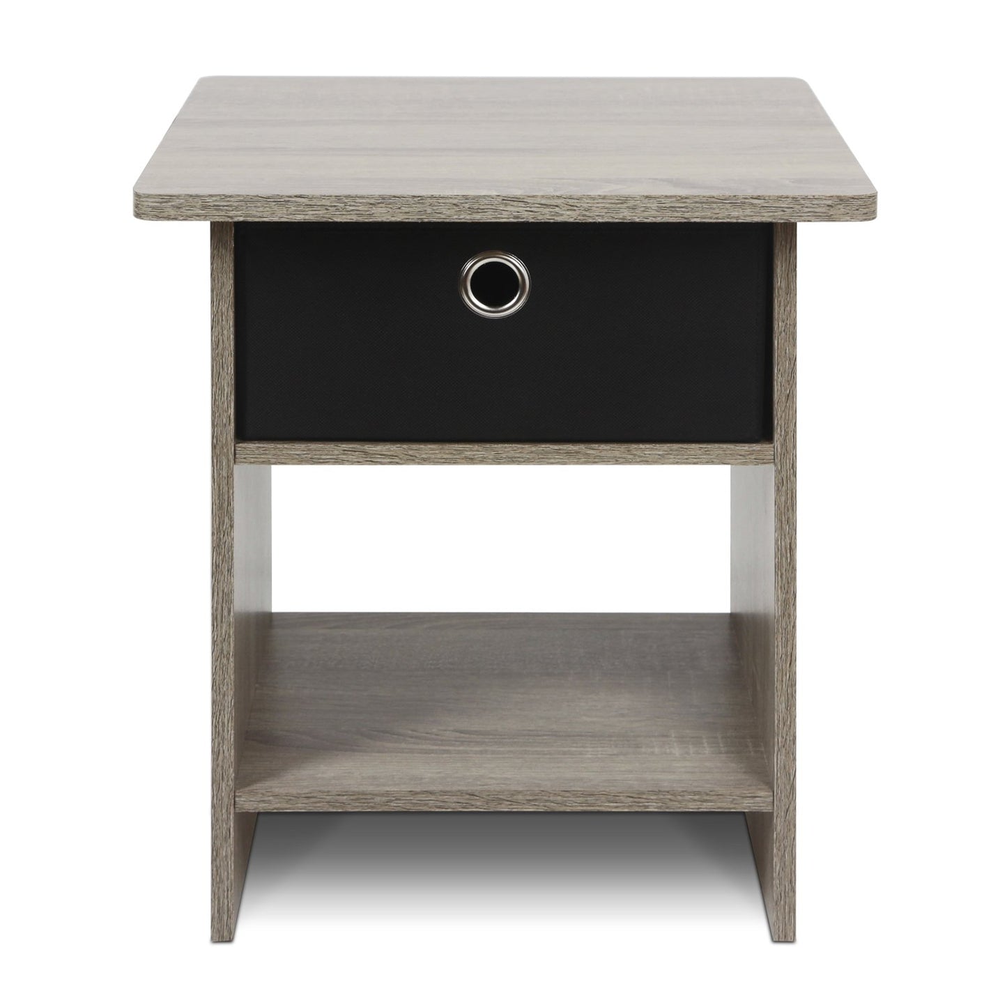Furinno Dario End Table / Side Table / Night Stand / Bedside Table with Bin Drawer, 1-Pack, French Oak Grey/Black