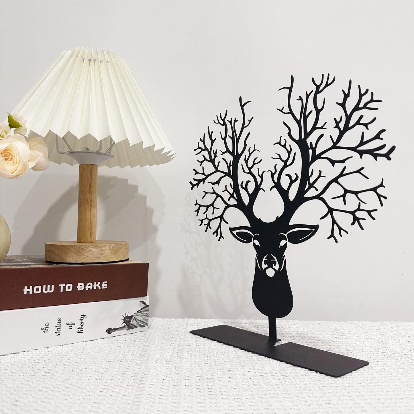 DASIMAT Metal Deer with Tree Antlers Table Top Decor, Tabletop Deer Christmas Decor, Wildlife Decorations, Rustic Woodland Accent, Nature Artwork, Living Room Bookshelf Decor