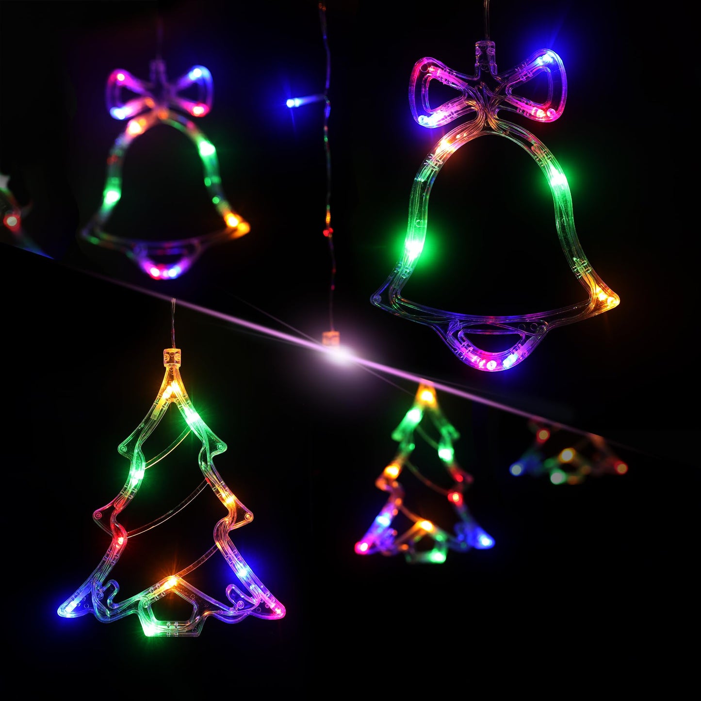 NWLIGHT Christmas Window Lights 140LED, 9ft Christmas Curtain Lights with Tree Bell 8 Modes Xmas String Lights Decorations for Bedroom Wall Window Indoor Outdoor Party Decor