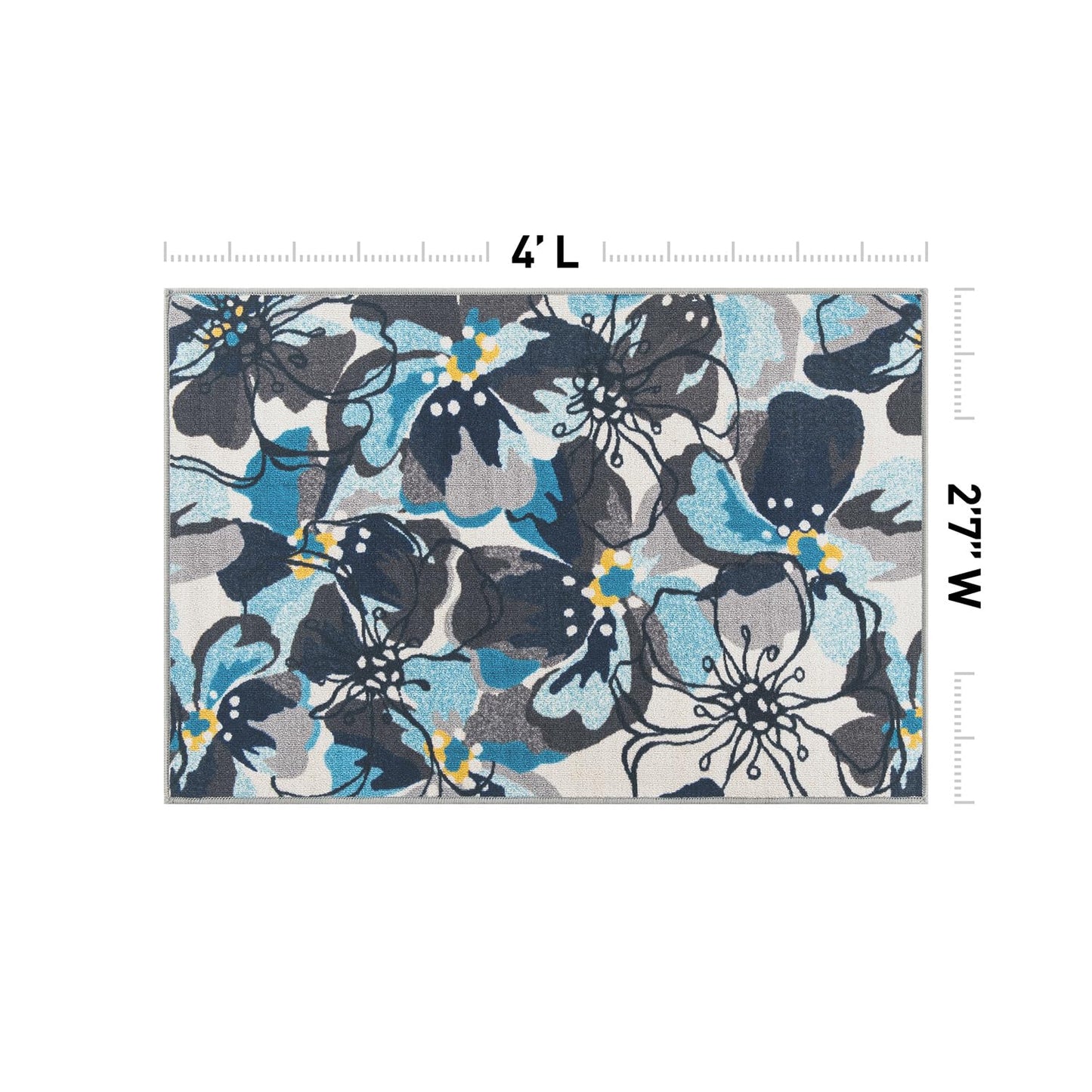 Rugshop Gray Large Floral Non-Slip Area Rug Fade Resistant for Hallway, Entryway and Kitchen, 2'7" x 4'
