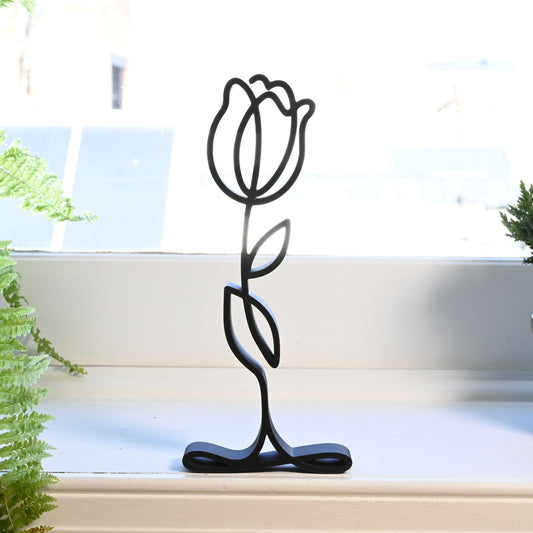Nexus Box Rose Sculpture â€“ Minimalist Decorative Figurine for Home, Shelf, and Gift Use | Freestanding Collectible Accent for All Occasions (Rose Bud Matte Black)