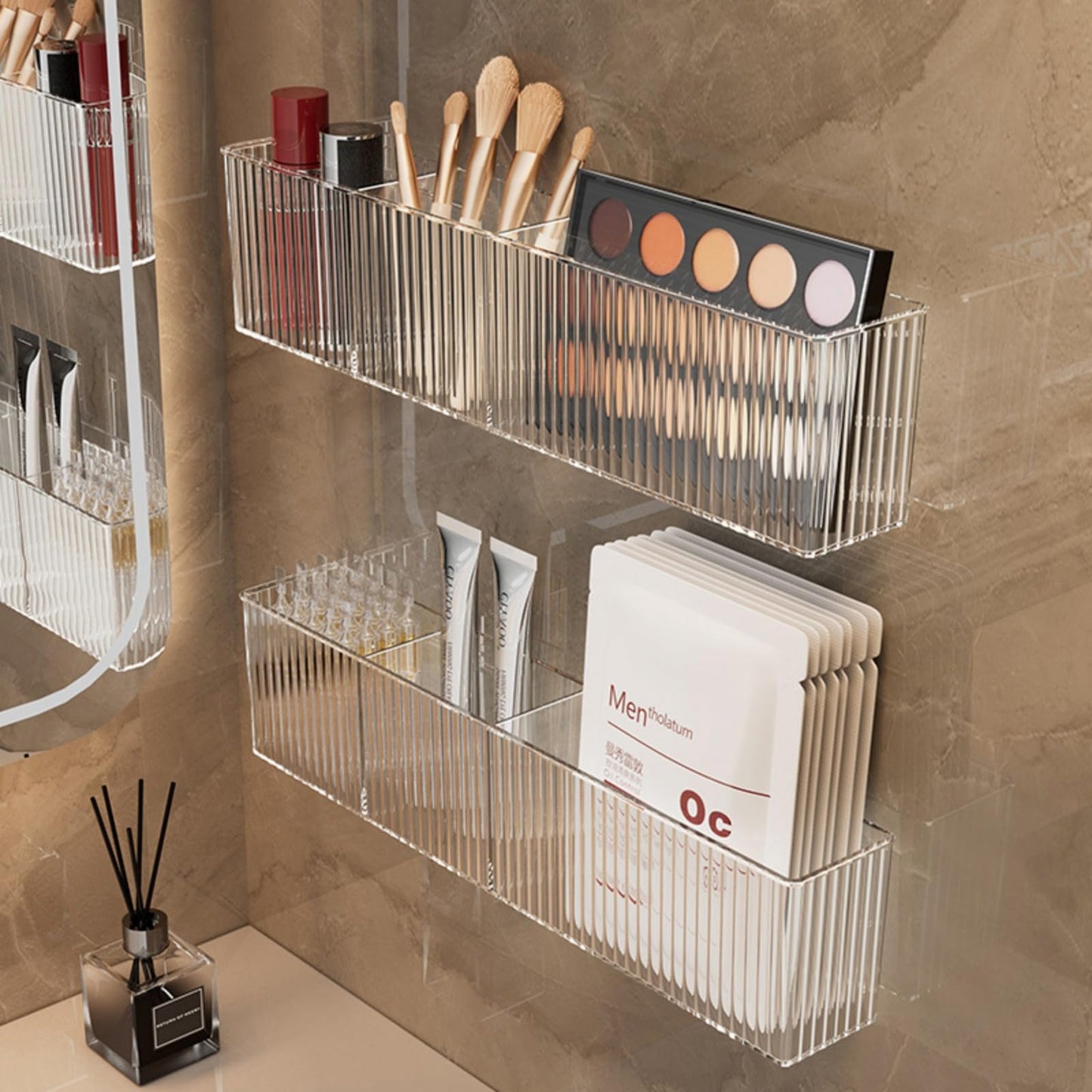 MAKIOTEKO 2 Pack Wall Mount Marker Organizer, Makeup Organizer Hanging Storage Organizer Bin Floating Shelves for Office Bathroom Kitchen Bedroom (Large)