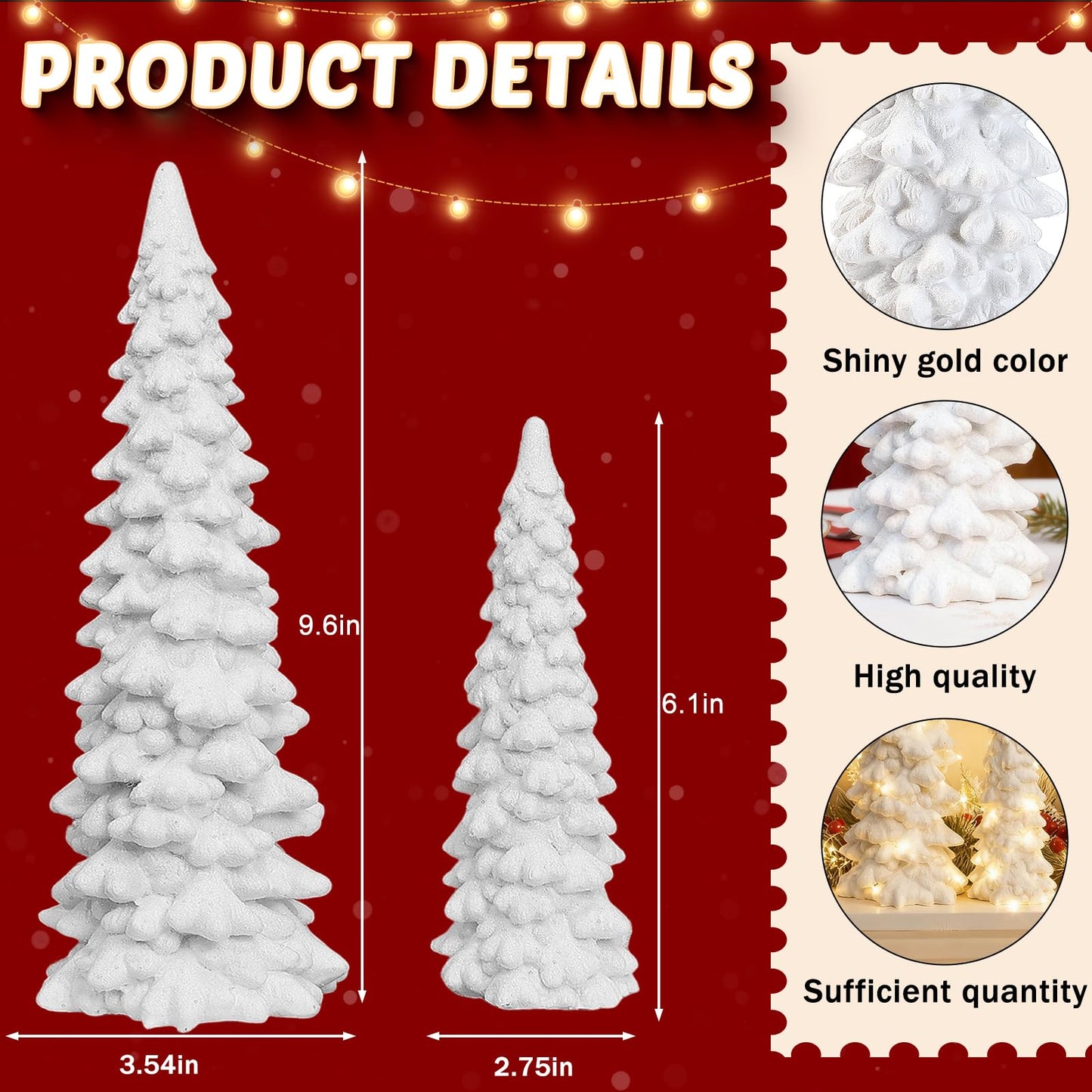 Set of 2 White Glitter Resin Trees,Small Pine Tree Figurines Decorative Christmas Trees Tabletop Centerpieces Decor for Christmas,Xmas,Holiday,9.6'' / 6.1''