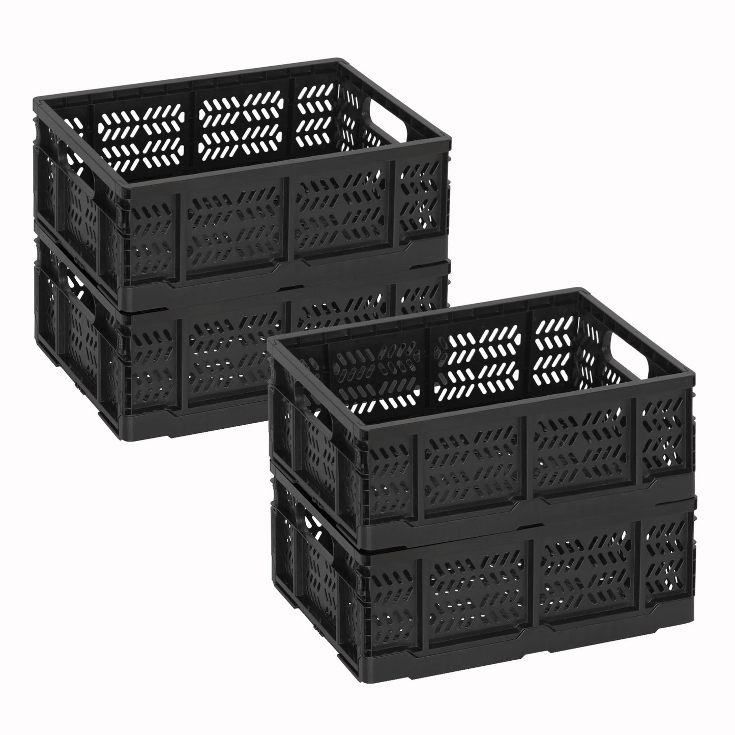 Senhoglb 4-Pack Collapsible Crate for Storage, 19L Folding Crate Plastic for Organizing Groceries Fruit with Handle, Collapsible Milk Crates for Home Office School Trunk, Black
