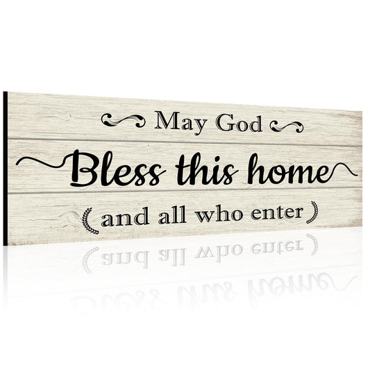 May God Bless This Home Sign - Christian Prayer Wall Decor for Farmhouse, Solid Wood Blessing Plaque with Full Phrase, Inspirational Gift for Believers, Bedroom & Entryway Wall Decor