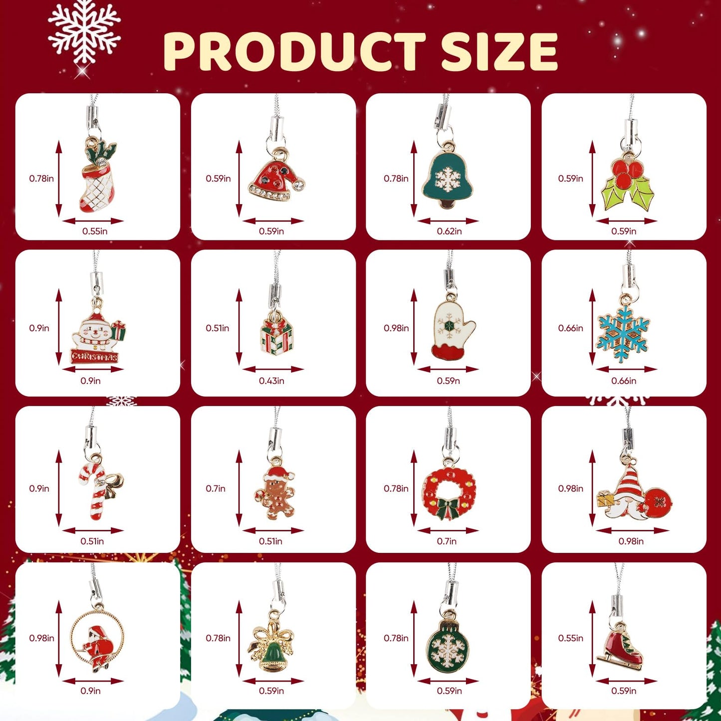 Qumenan 48 Pcs Mini Christmas Ornaments Tiny Metal Charms Haning Miniature Christmas Ornaments with String for Craft Wreath Xams Tree Decoration
