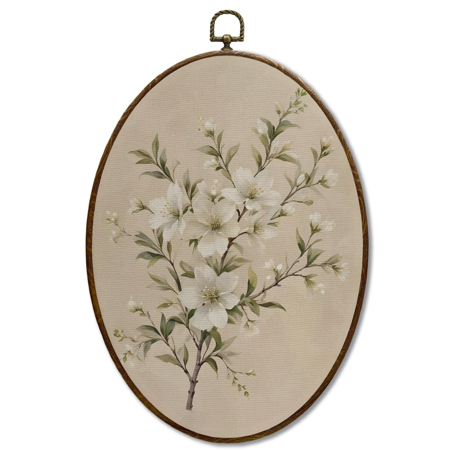 JQF Vintage Floral Oval Framed Wall Art, Cottagecore Retro Flower Botanical Oval Canvas Wall Decor, Rustic Floral Framed Prints Hanging Decor for Home Bedroom Living Room, 8.5x11.5 Inch