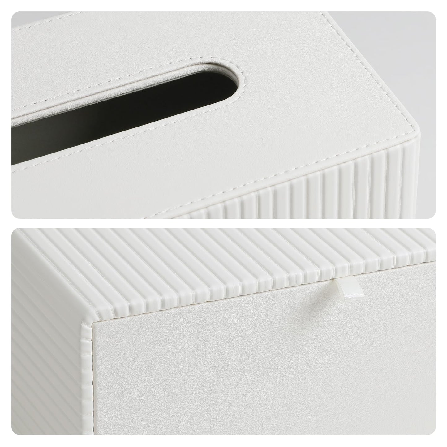 MEIBOOCH PU Leather Tissue Box Cover for up to 3.9" High Boxes, Rectangle Tissue Box Holder for Bathroom Bedroom Living Room Office (Ivory)