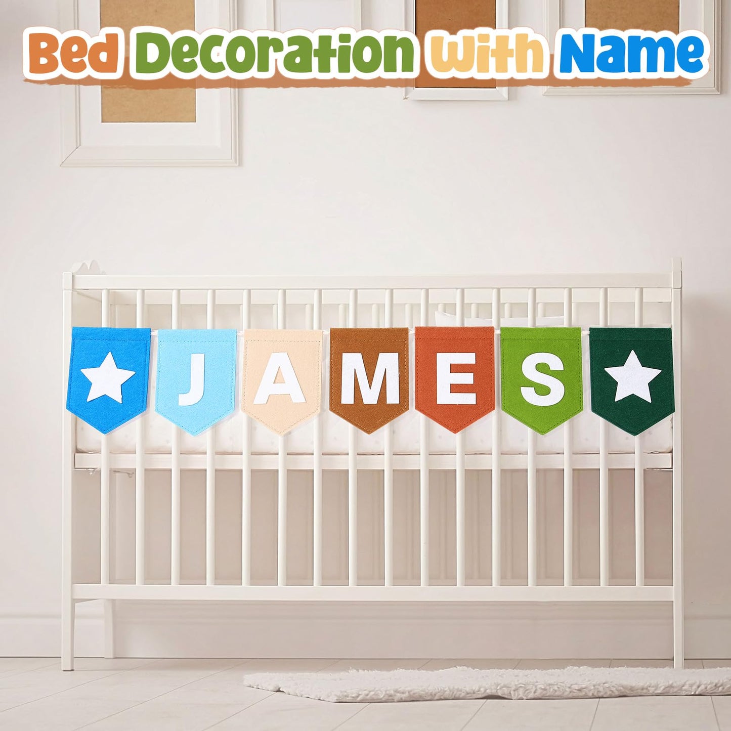 Newwiee Personalized Baby Name Banner Custom Letters Banner Name Felt Bunting DIY Felt Letters Banners for Nursery, Playroom, Occasion, Charming Wall Decoration for Baby Shower