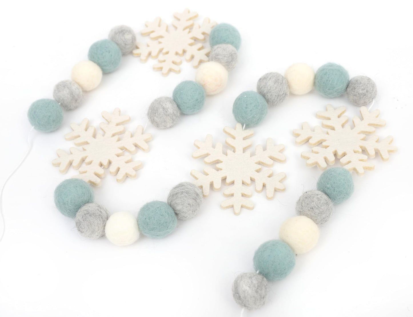 Snowflake Felt Ball Garland - Winter Birthday Home Decorations,Frozen Snowflake Garland Photo Props,Winter Wonderland Felt Ball Banner,Felt Snowflake Mantel Wall Hanging Decoration