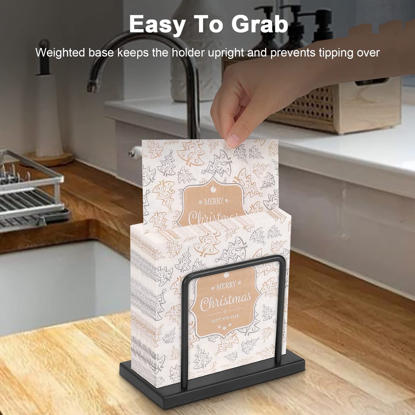 Livabber Napkin Holder, Metal Napkin Storage Modern Freestanding Tissue Paper Dispenser for Table Kitchen Countertop (Metal Base, Black)