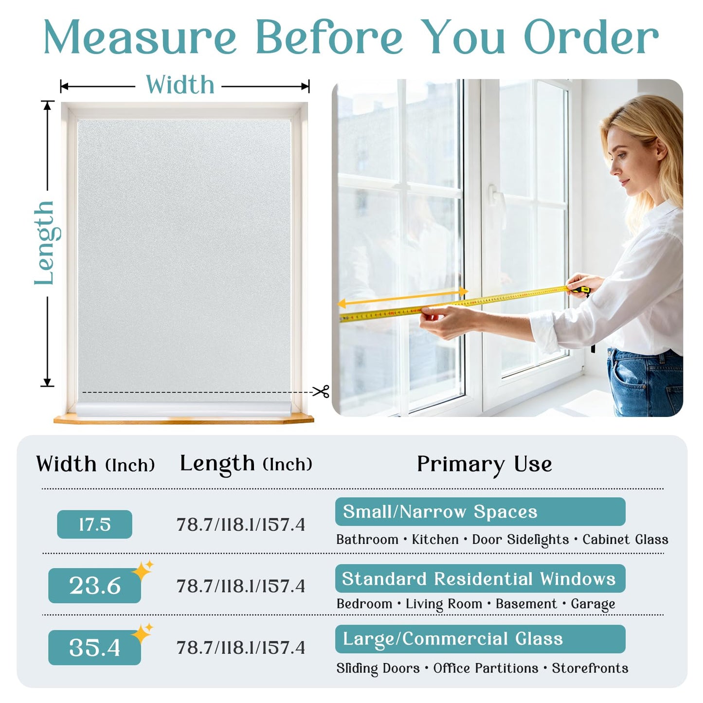 Haton Window Privacy Film Frosted Glass Film for Door Bathroom Shower, Peel & Stick, Day & Night, Papel para Ventanas Privacidad, Covering Sticker Removable Decorative Translucent Pure 17.5" x 78.7"