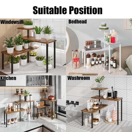 Dazioter Countertop Organizer Organization 3 Tier Kitchen Corner Shelves Adjustable Spice Storage Rack for Bathroom Coffee Area Over Sink (Black)