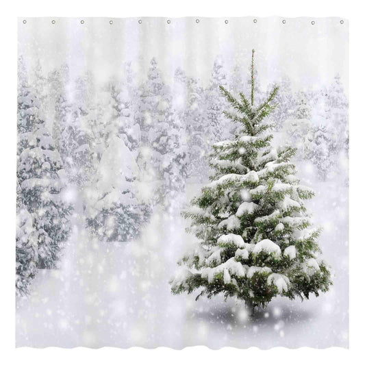 Allenjoy 72x72 inch Christmas Shower Curtain Set Natural Winter Forest Snowflake Snowfall Bathroom Curtain Durable Waterproof Fabric Bathtub Sets Home Decor